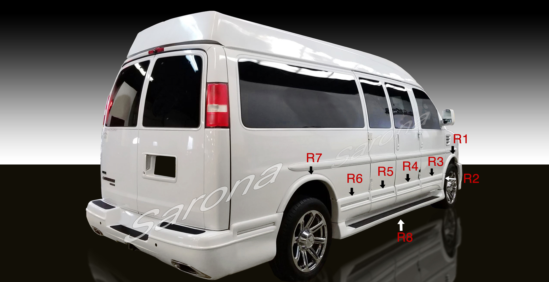 Custom Chevy Express Van  Long Wheel Base Side Skirts (2003 - 2025) - $2590.00 (Part #CH-032-SS)